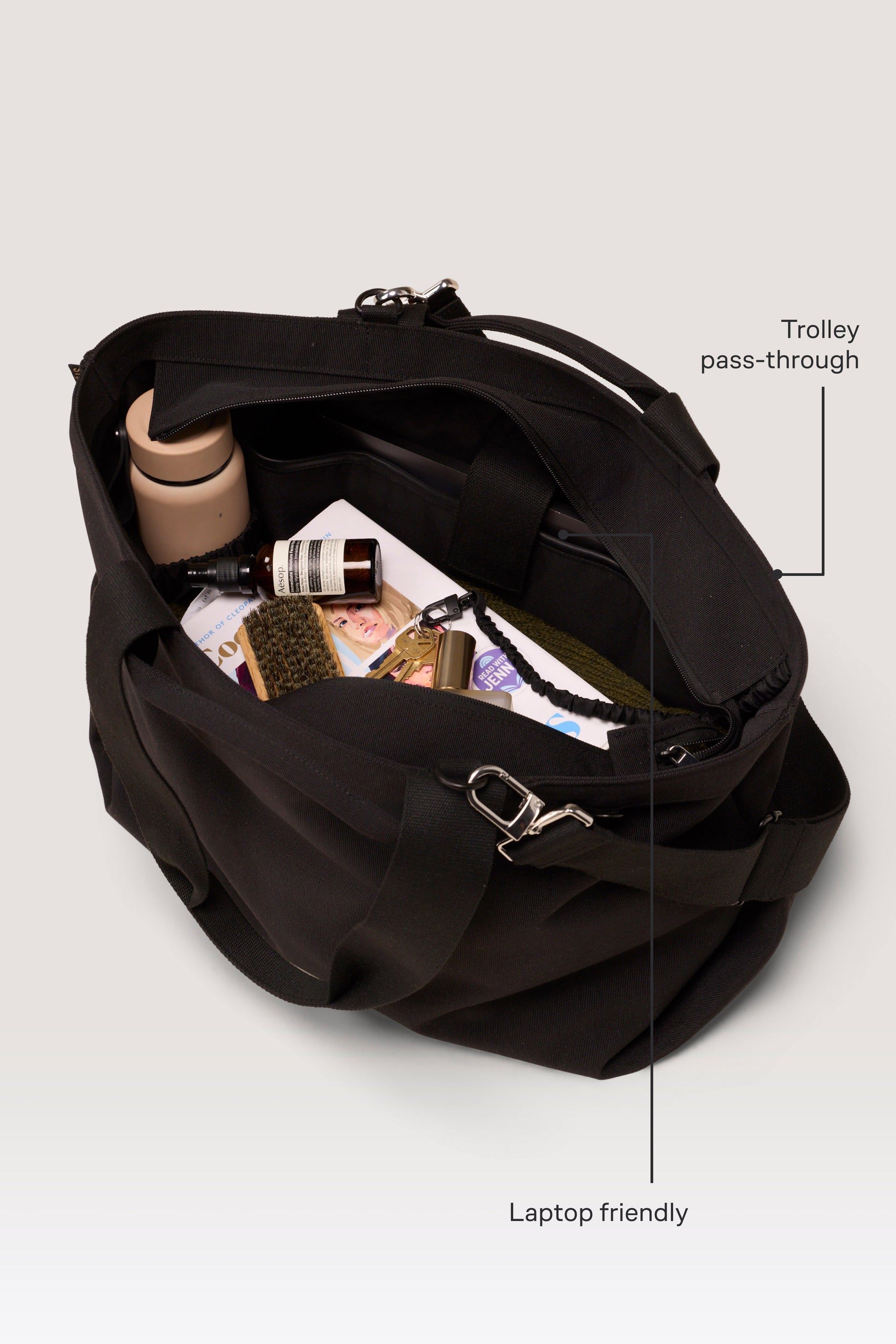 black tote travel bag Loeffler Randall Dina Discreet Colors Large Nylon Tote Bag with