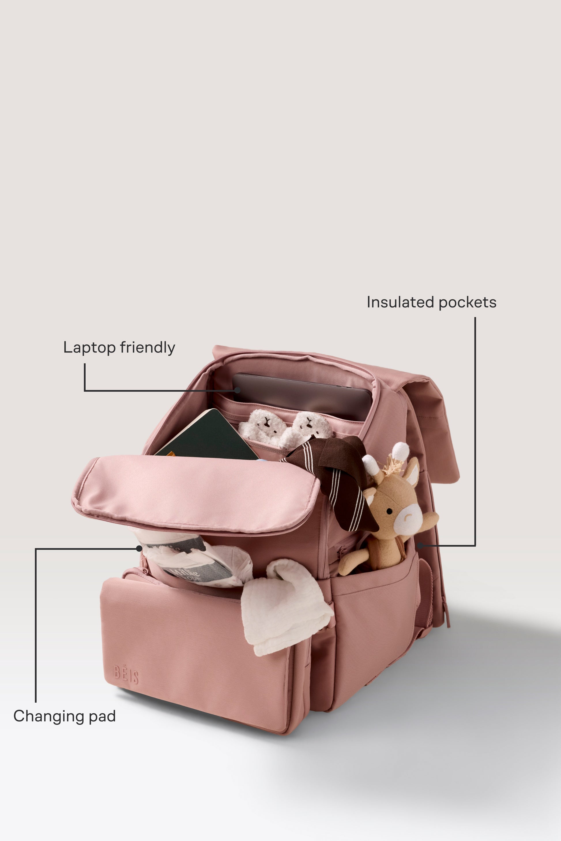 BEIS The Ultimate Diaper Backpack in Atlas Pink