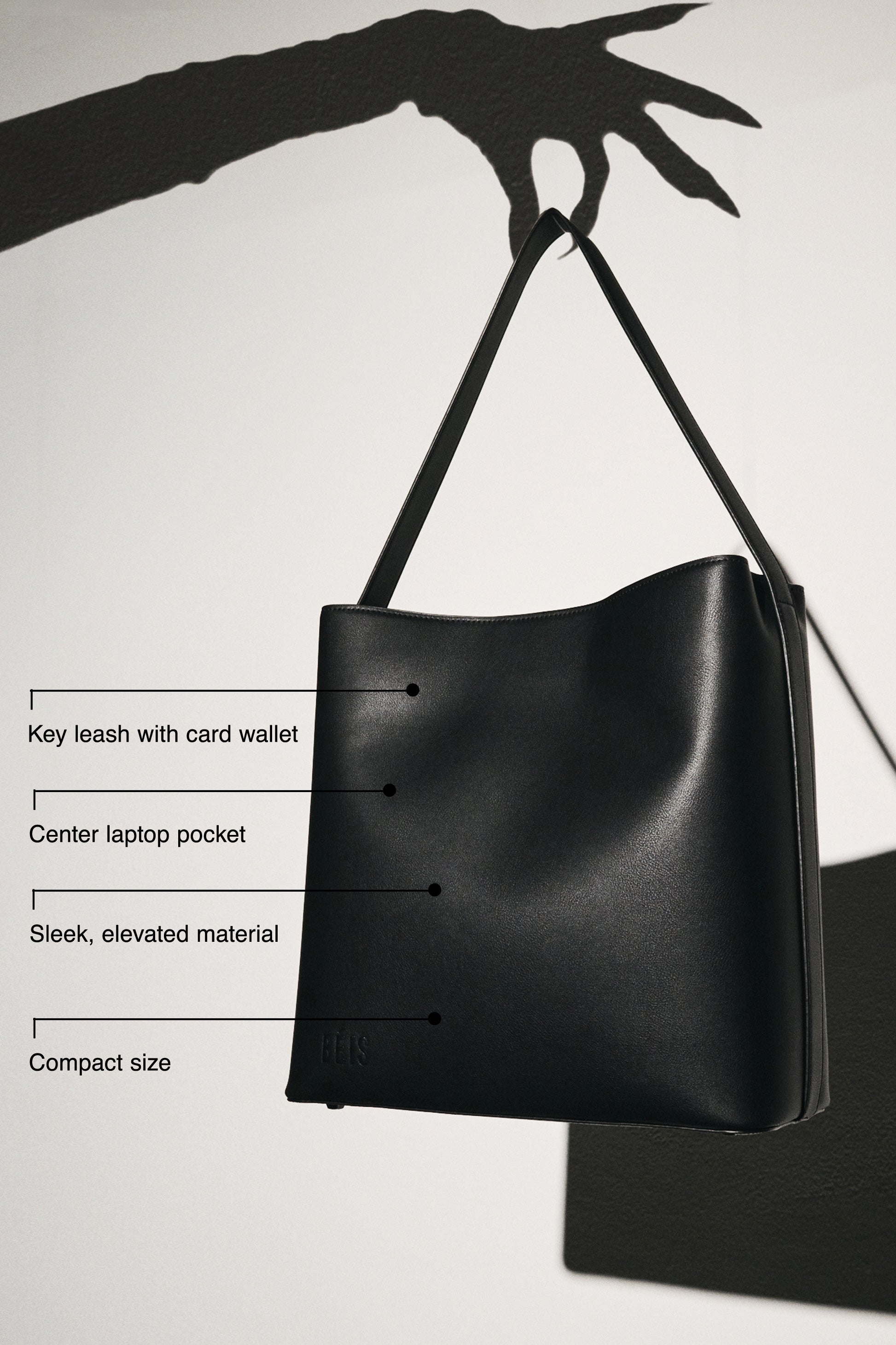 BÉIS 'The Wicked Tote' in Black - Sleek Black Tote Bag for Work & Travel