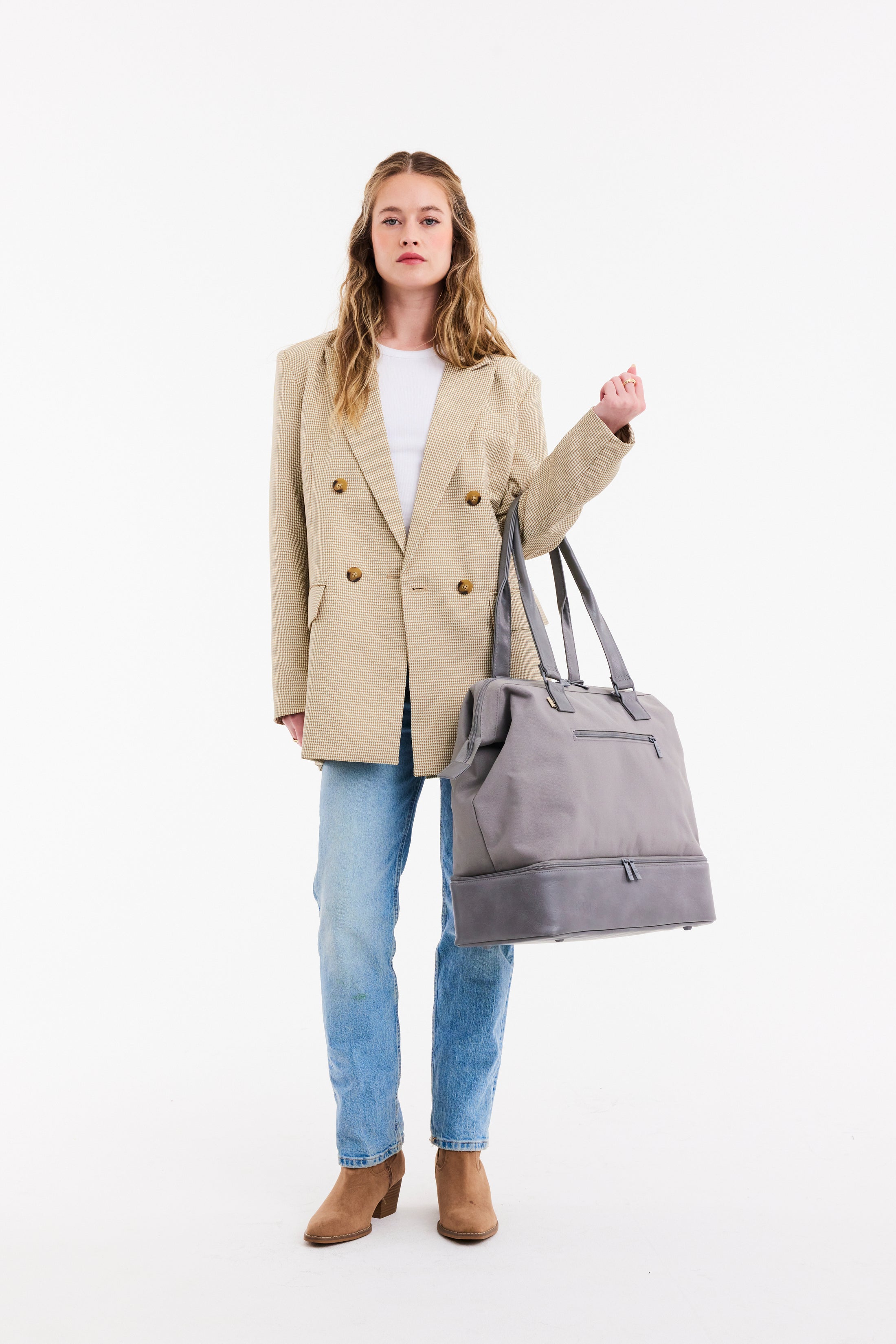 BÉIS 'The Mini Weekender' in Grey - Small Grey Travel Bag & Small ...