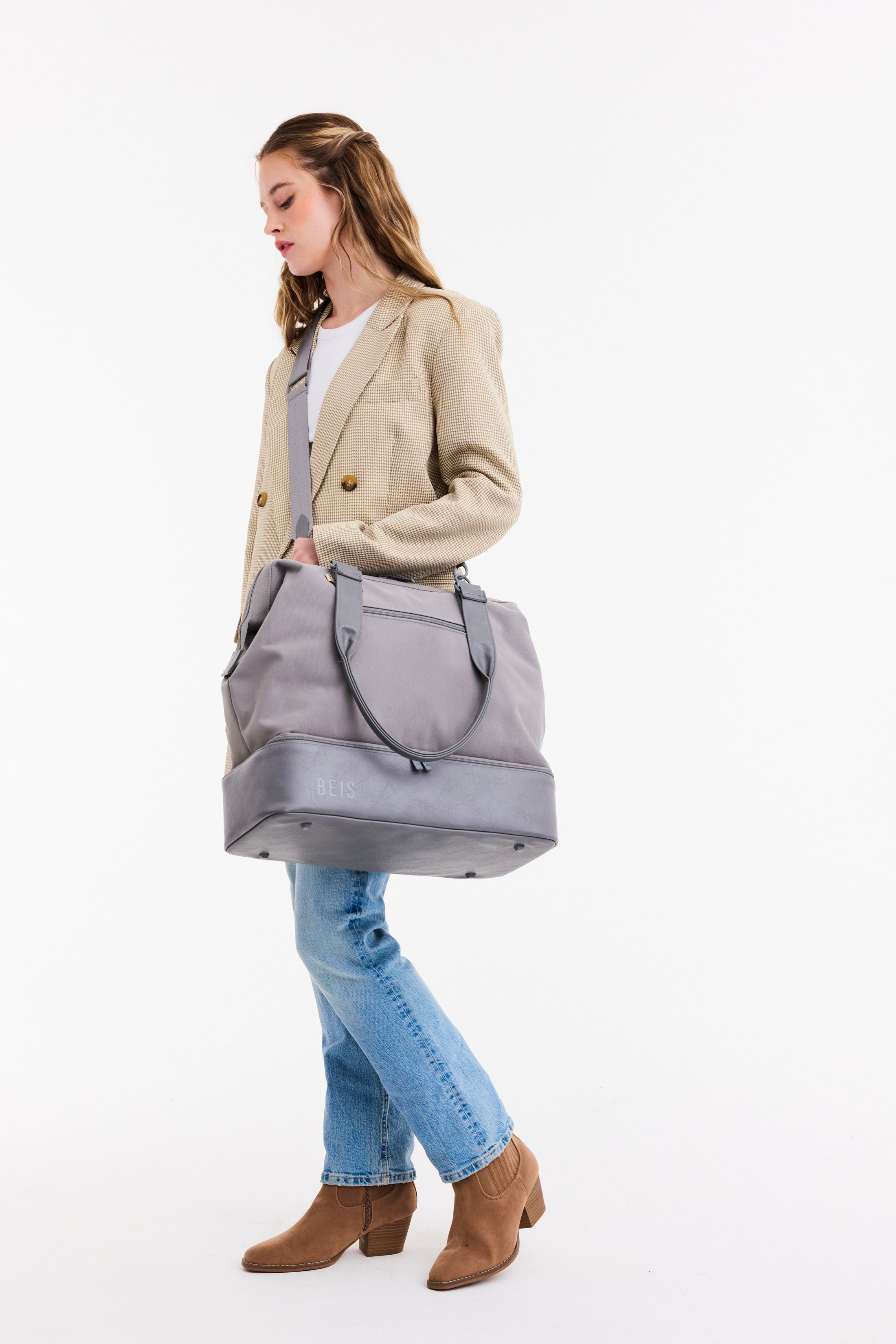 BÉIS 'The Mini Weekender' in Grey Small Grey Travel Bag & Small