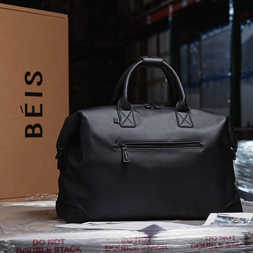 Béis 'The Premium Duffle' in Black - Black Vegan Leather Duffle Bag ...