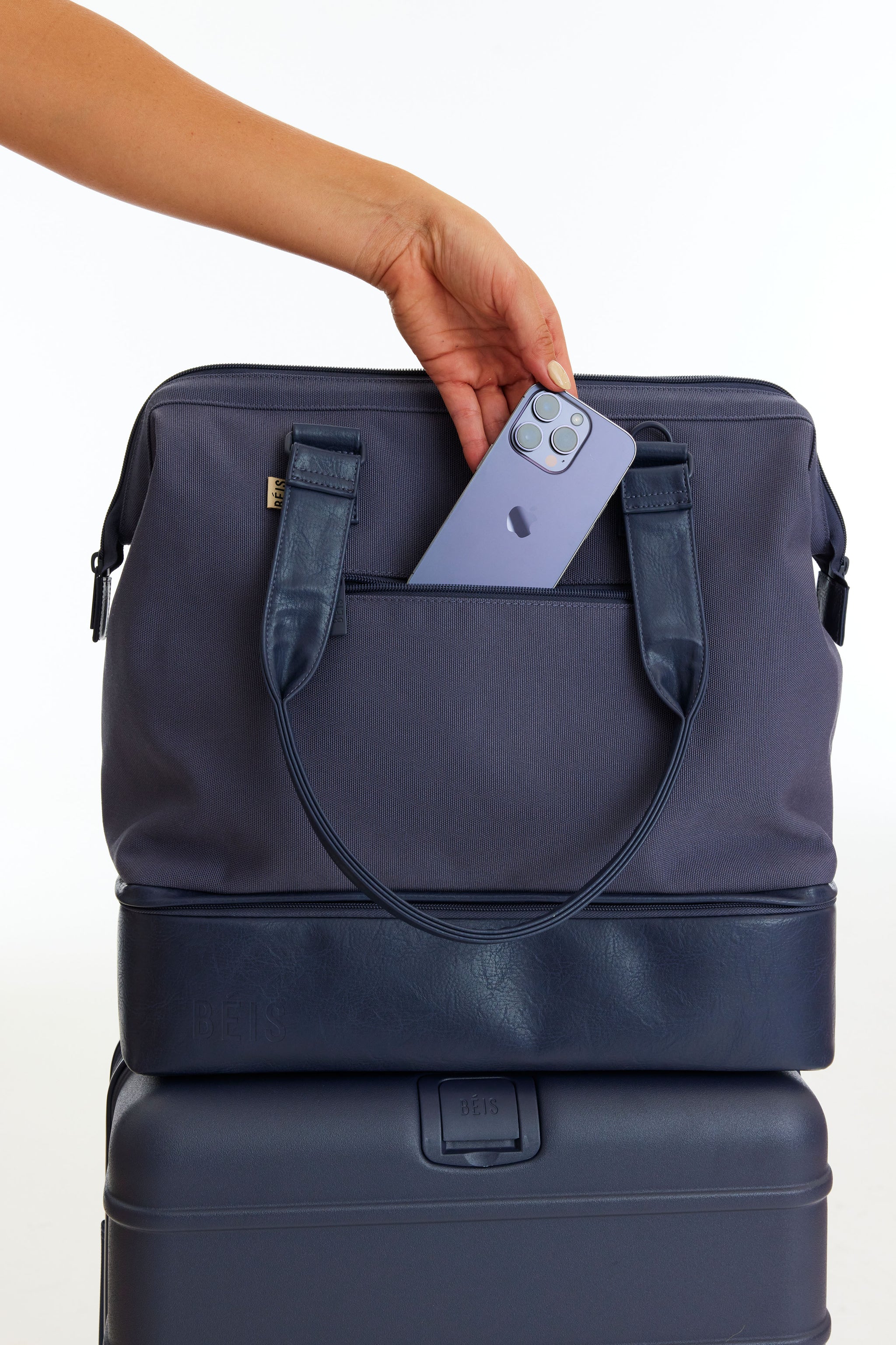 BÉIS 'The Convertible Mini Weekender' in Navy Small Blue Weekend Bag