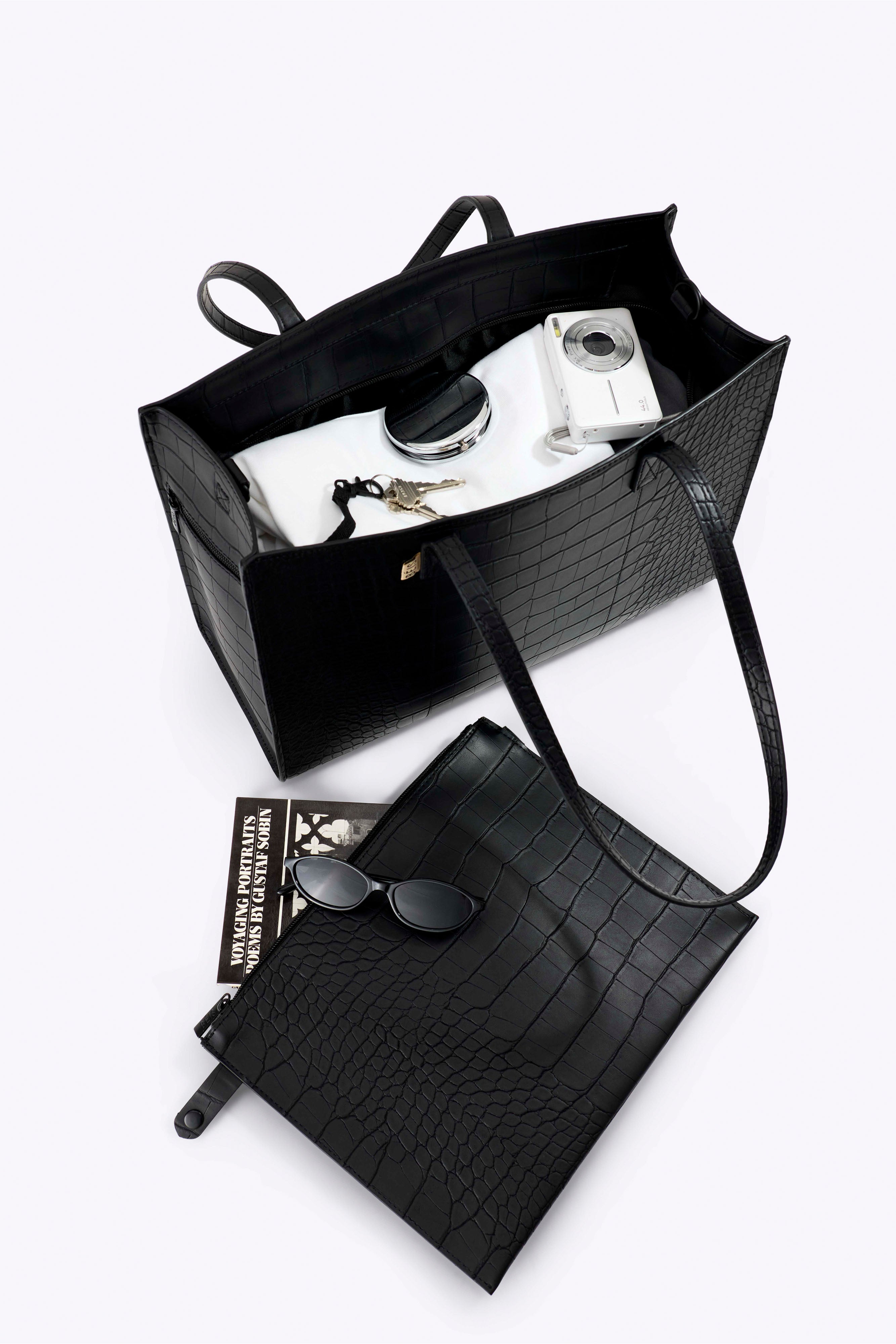 BÉIS 'The Work Tote' in Black Croc - Designer Laptop Tote Bag