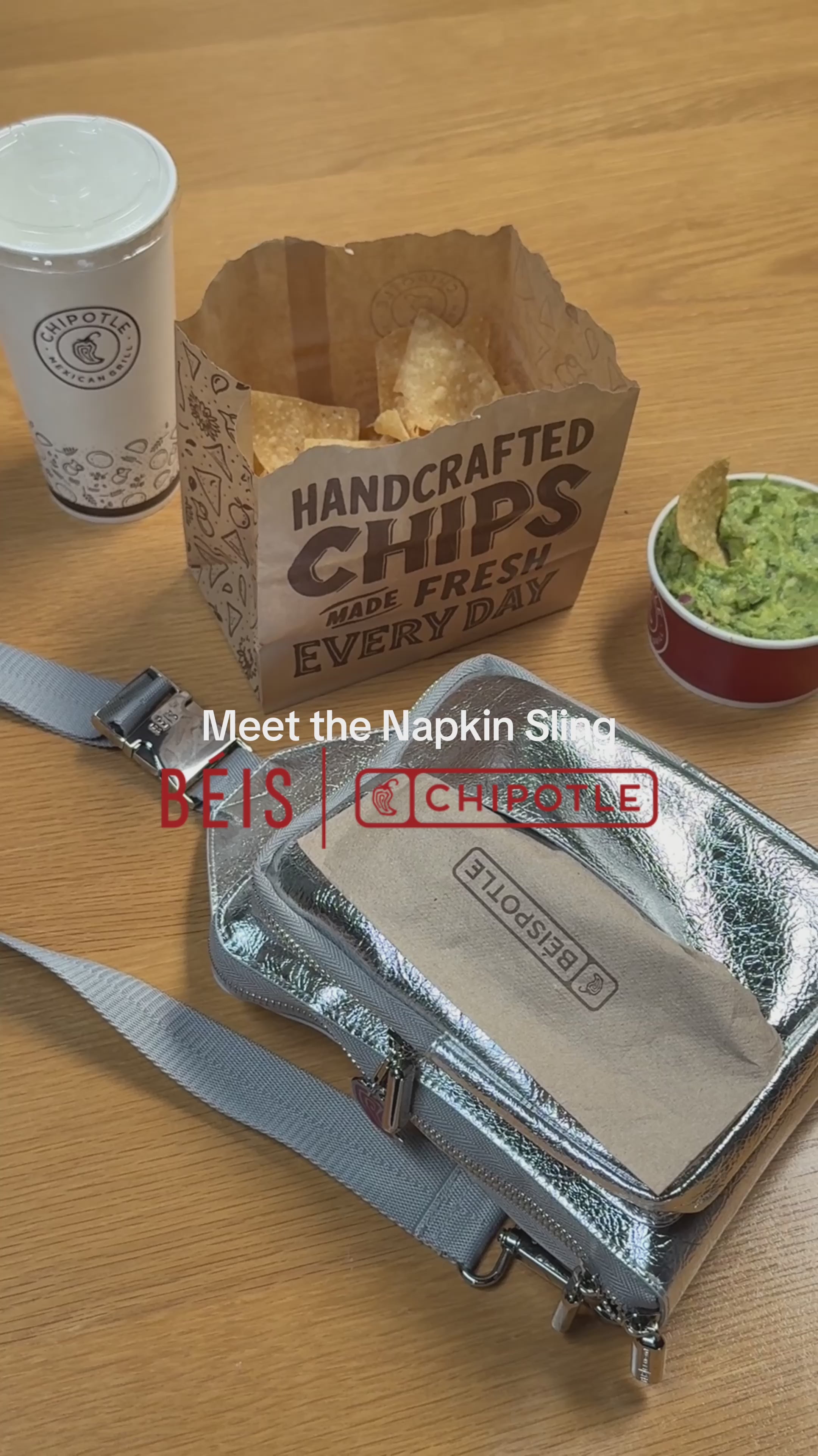 BÉIS x Chipotle 'The Napkin Sling' in Metallic - Silver Crossbody