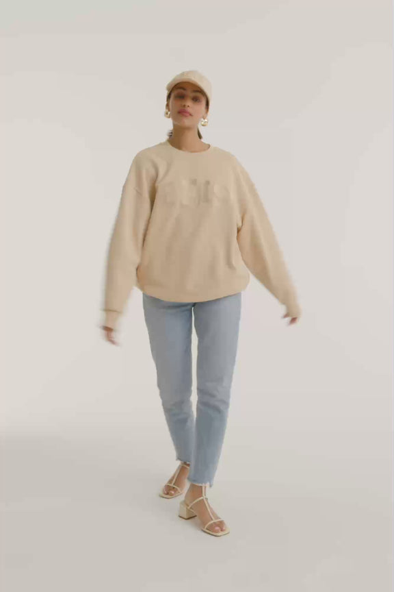 BÉIS 'The Sweatshirt' in Beige - Sweatshirt With Zipper Pockets & Key Leash