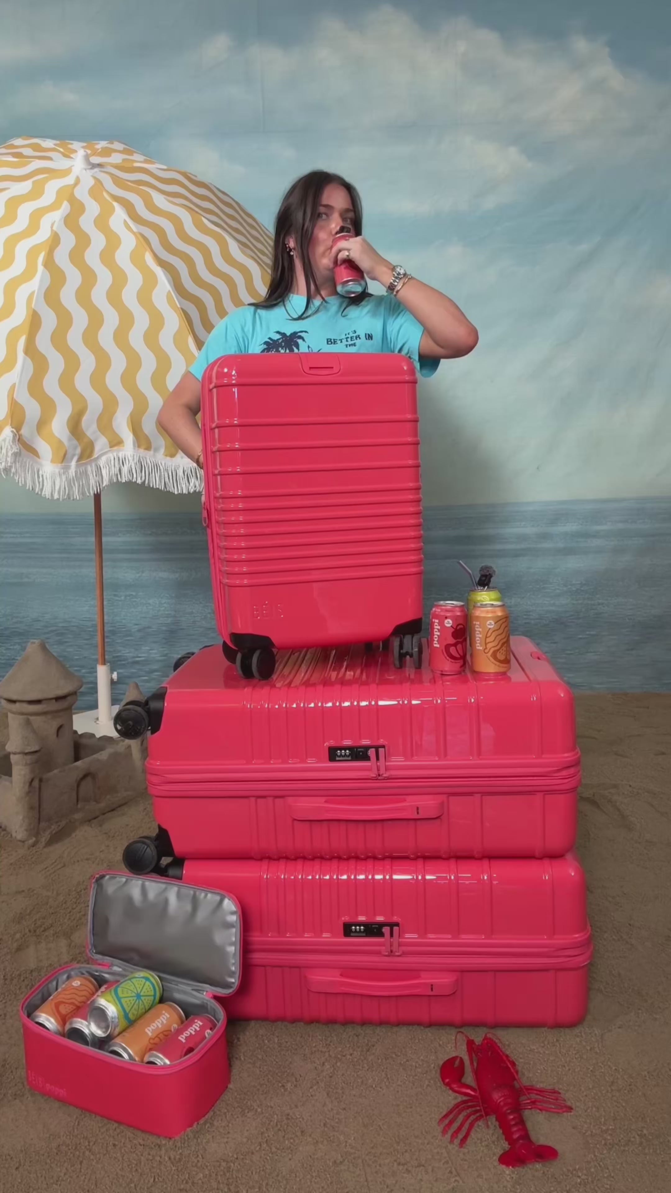 pupply hills パピリーヒルズ　キャリーバッグ BÉIS x poppi The Carry-On Roller in Glossy Fruit Punch