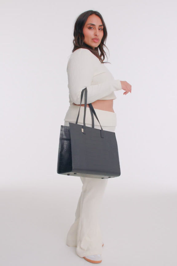 BÉIS 'The Work Tote' in Black Croc - Designer Laptop Tote Bag & Office ...
