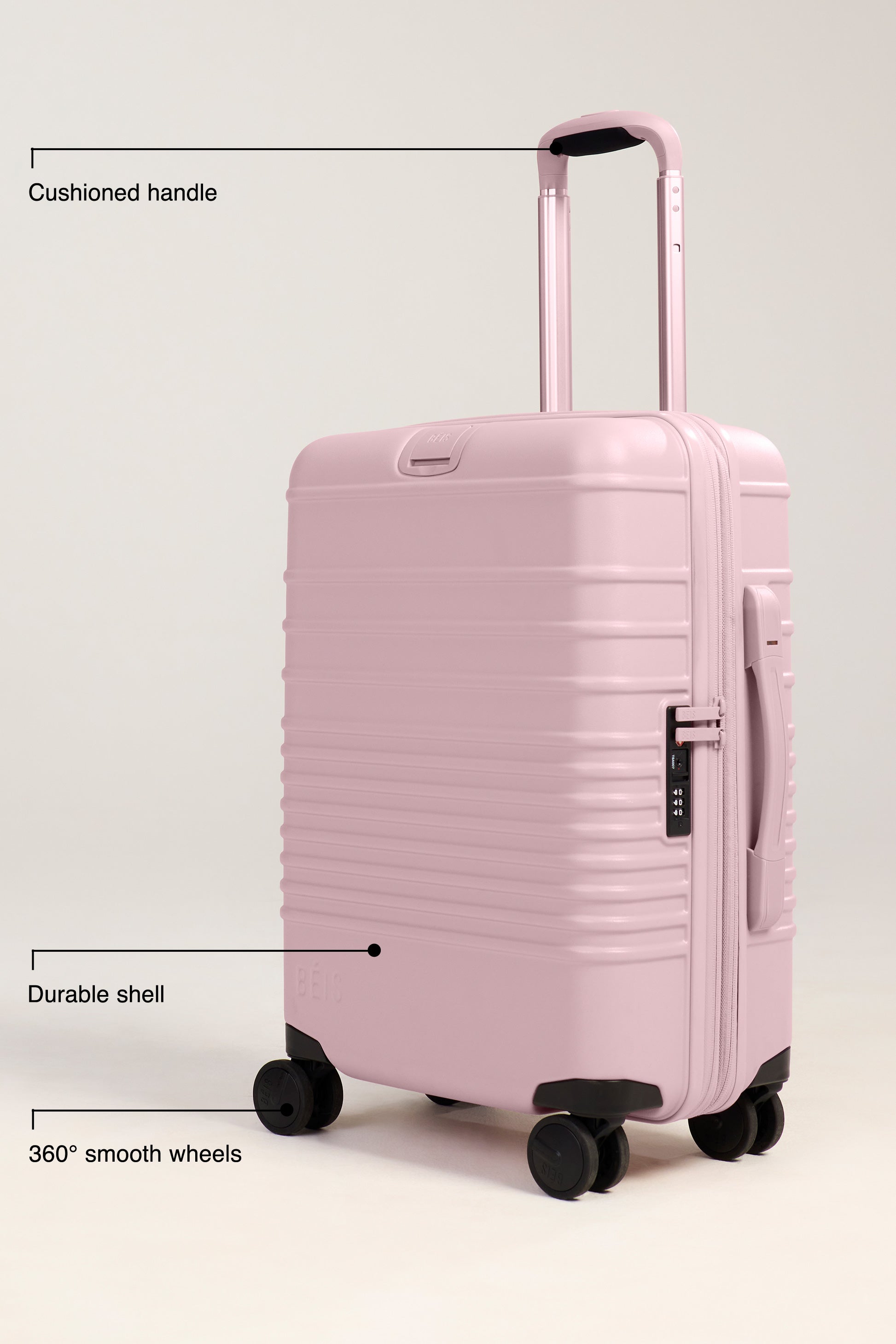 BEIS The Carry On Roller in Atlas Pink Pink Carry On Suitcase Hard Shell Luggage