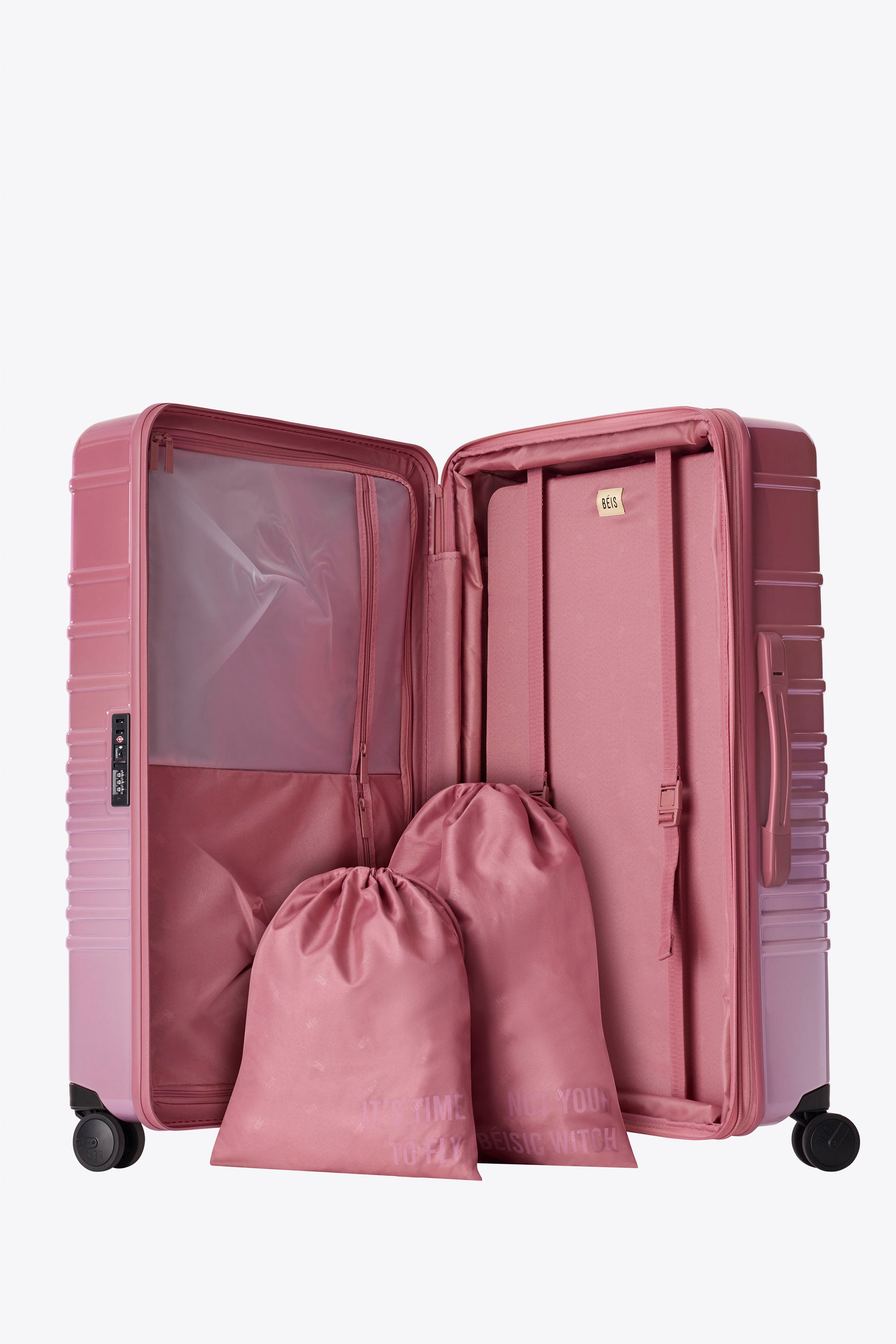 BÉIS 'The Large Check-In Roller' in Wicked Pink - Iridescent Ombre Pink ...
