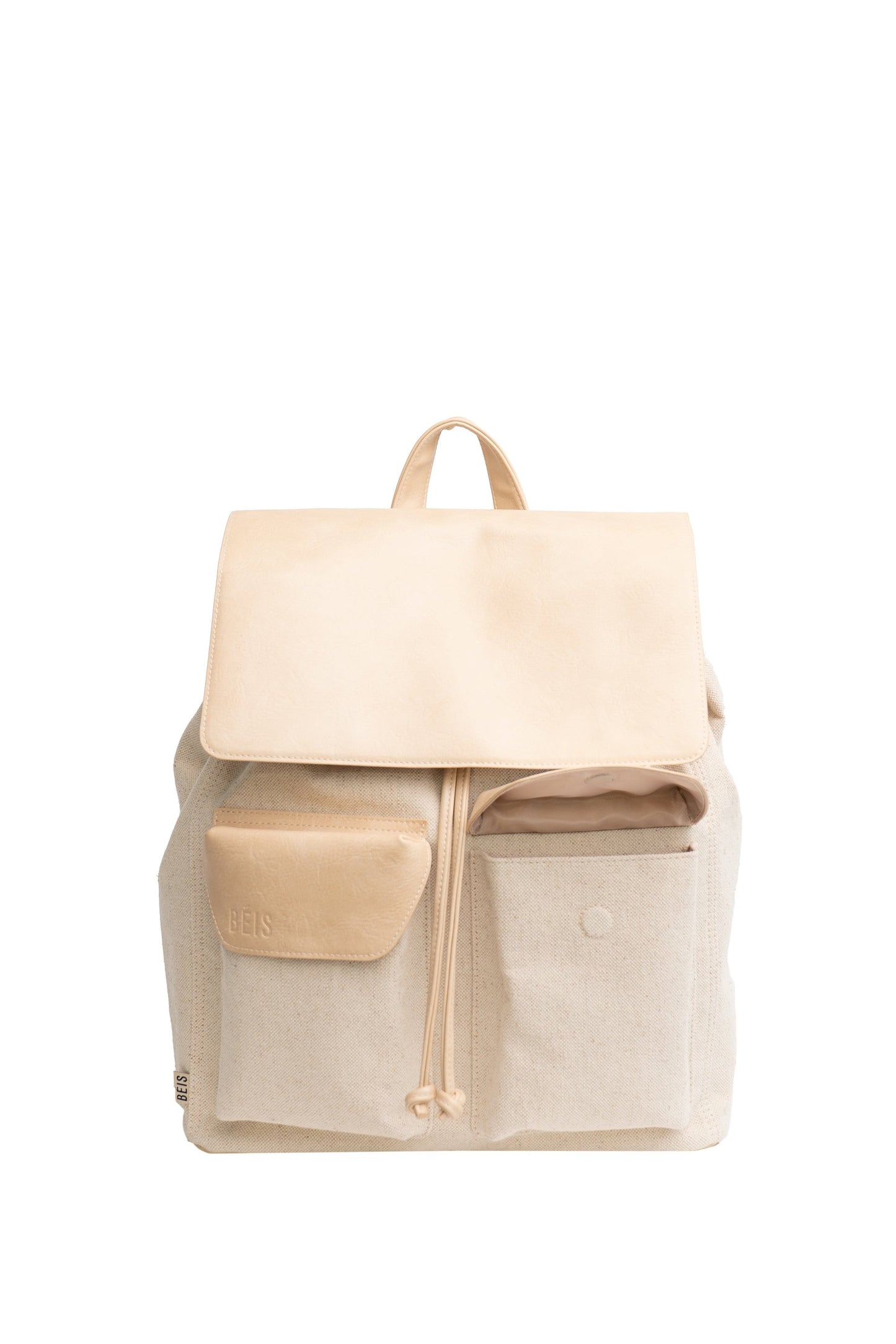 Rucksack in Beige Front with Open Front Pocket