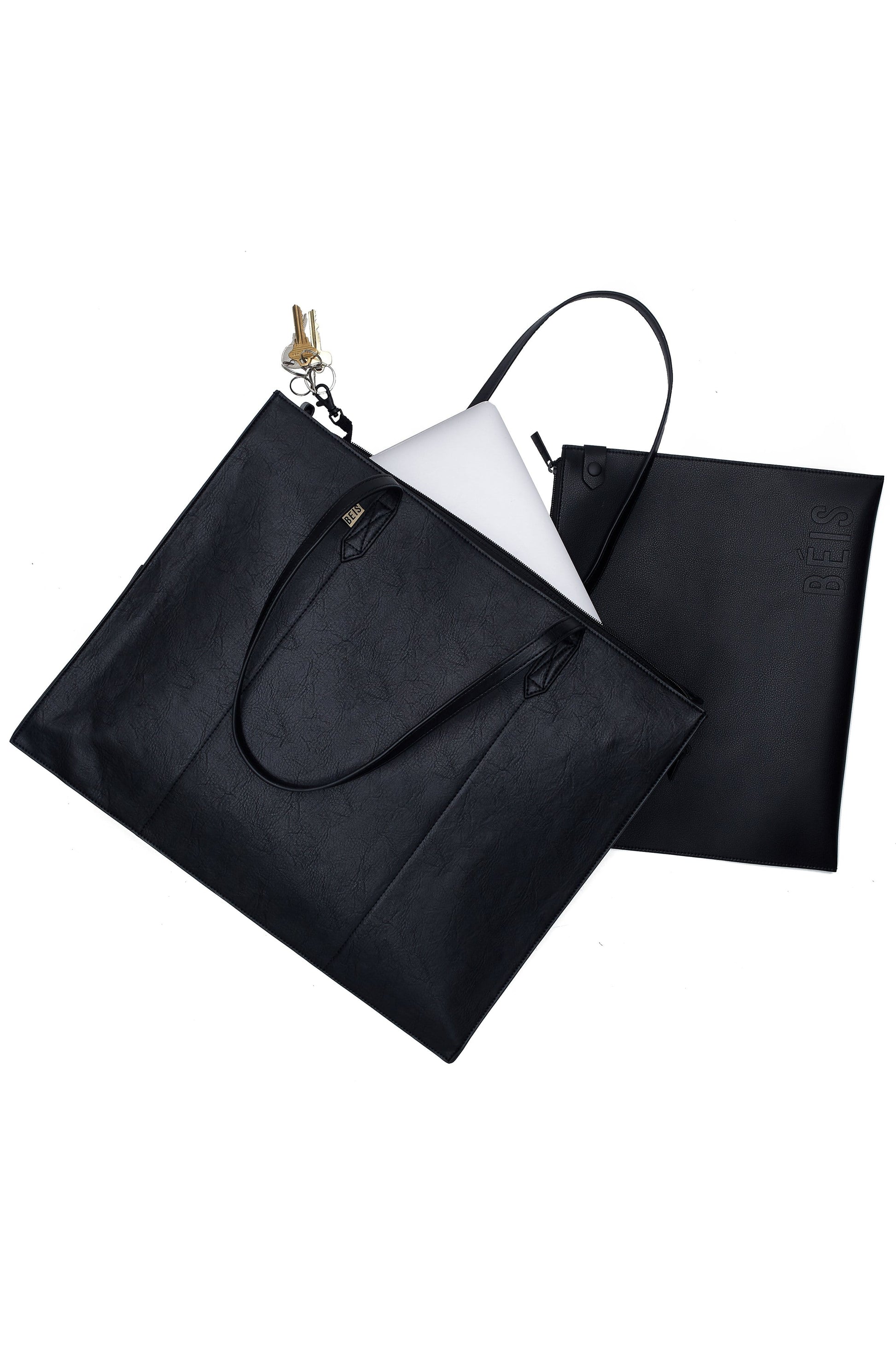 Work Tote Black with Laptop Keys and Removable Pouch