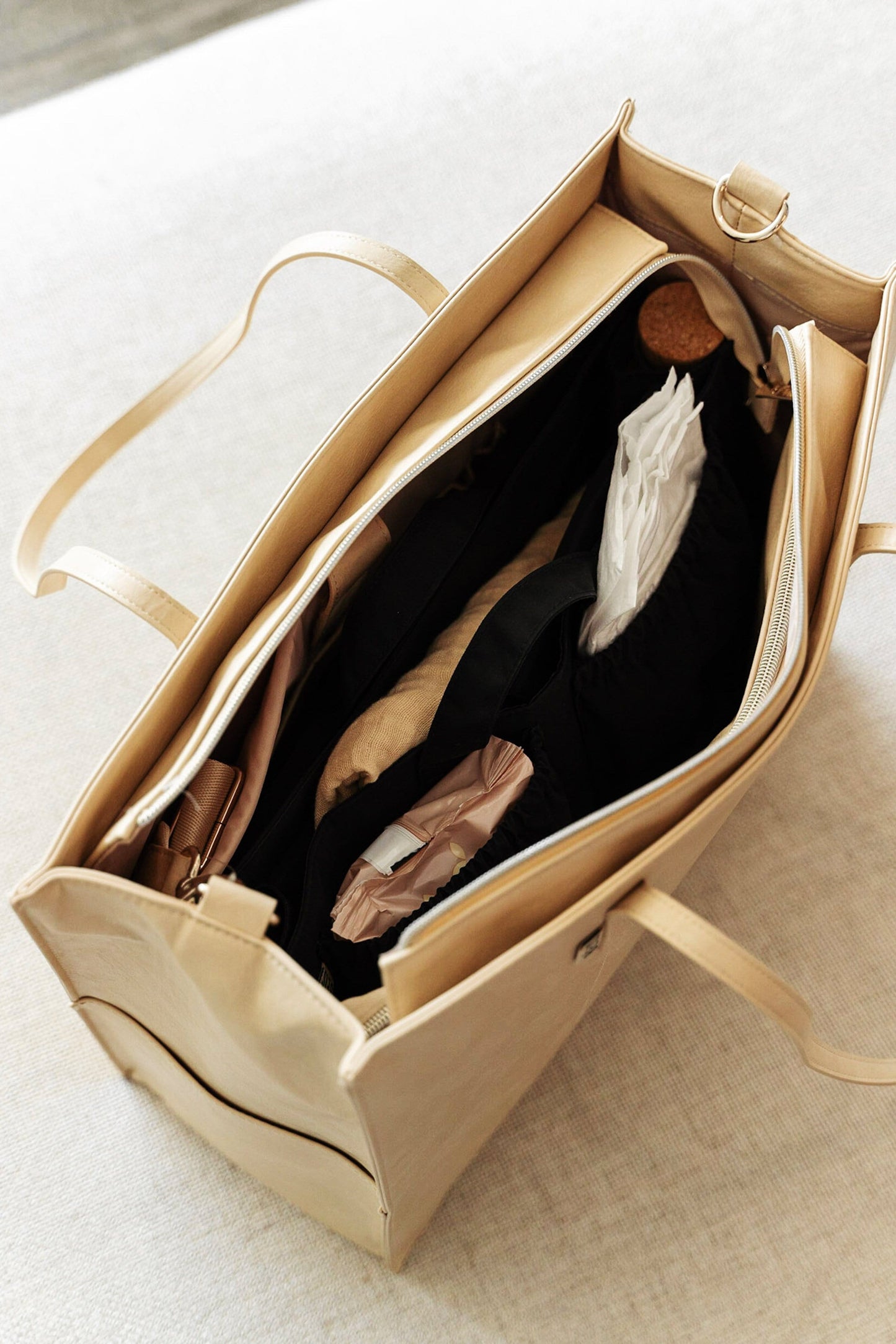 Camel Brown Leather Bag Organizer Purse Insert Diaper Bag 