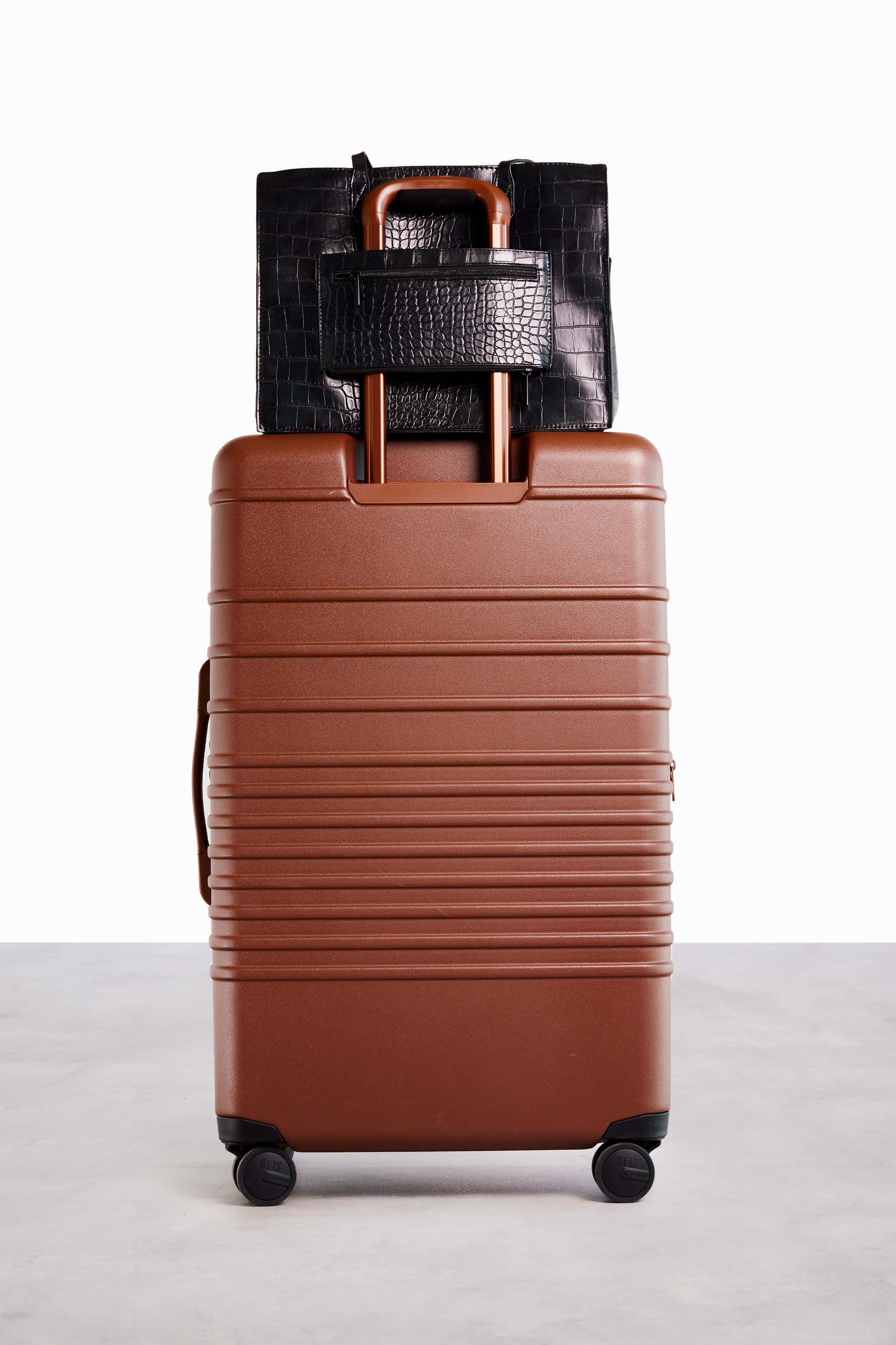 BÉIS 'The Large Check-In Roller' in Maple - Brown 29 inch Checked Suitcase & Check in Luggage