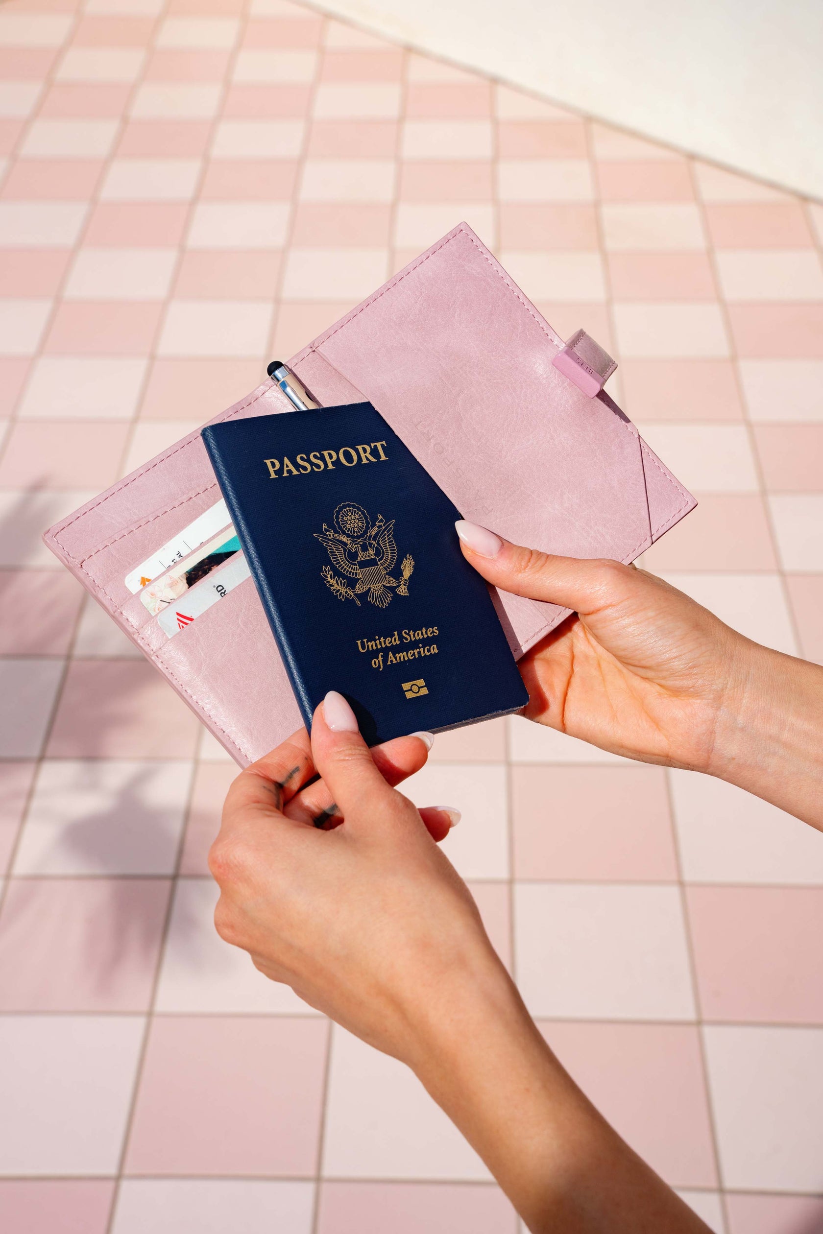 BÉIS 'The Passport & Luggage Tag Set' in Pink Luggage Tag & Passport