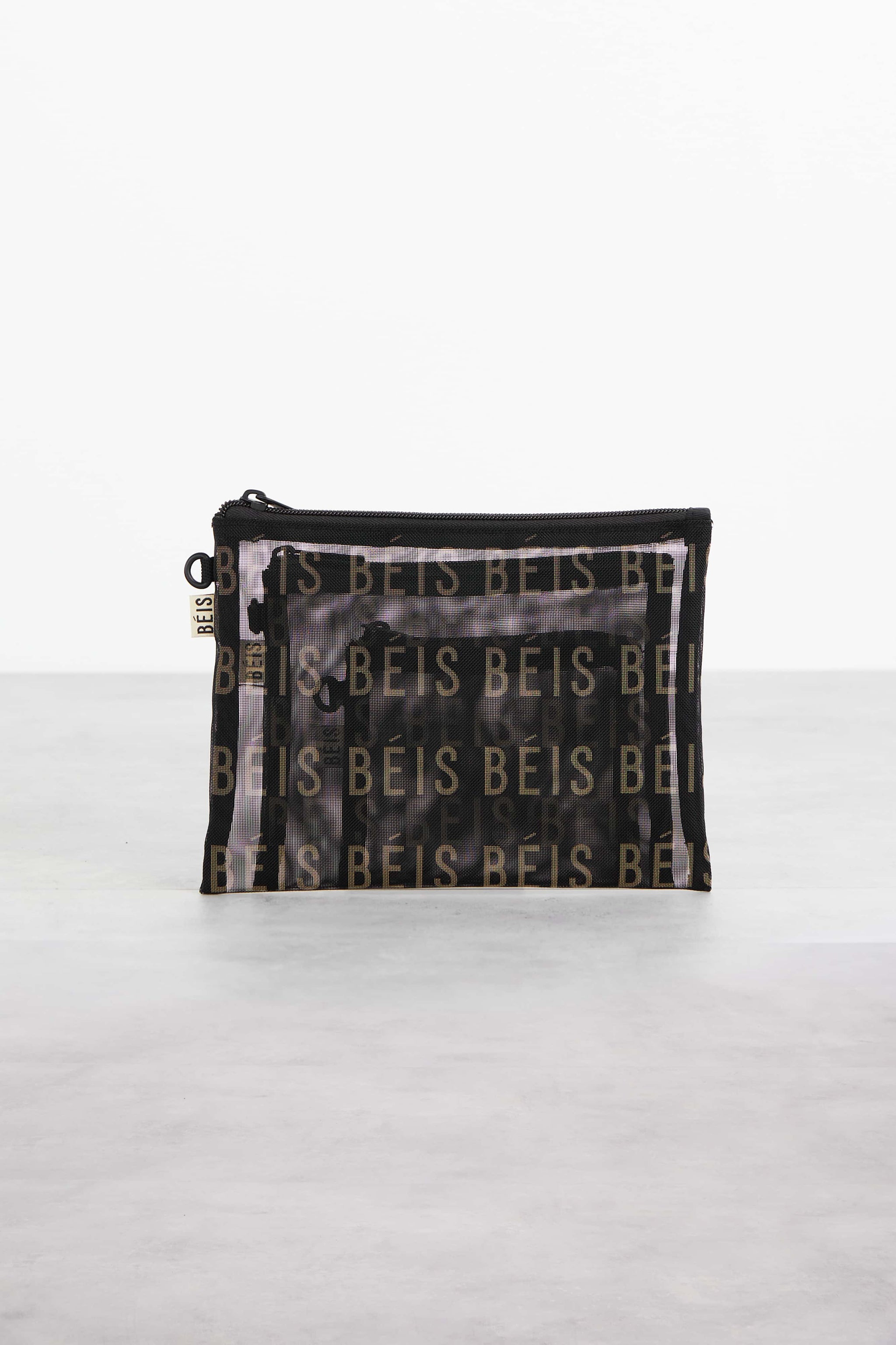 BÉIS 'The Mesh Pouch Trio' in Black - Mesh Travel Bags With Zippers For ...