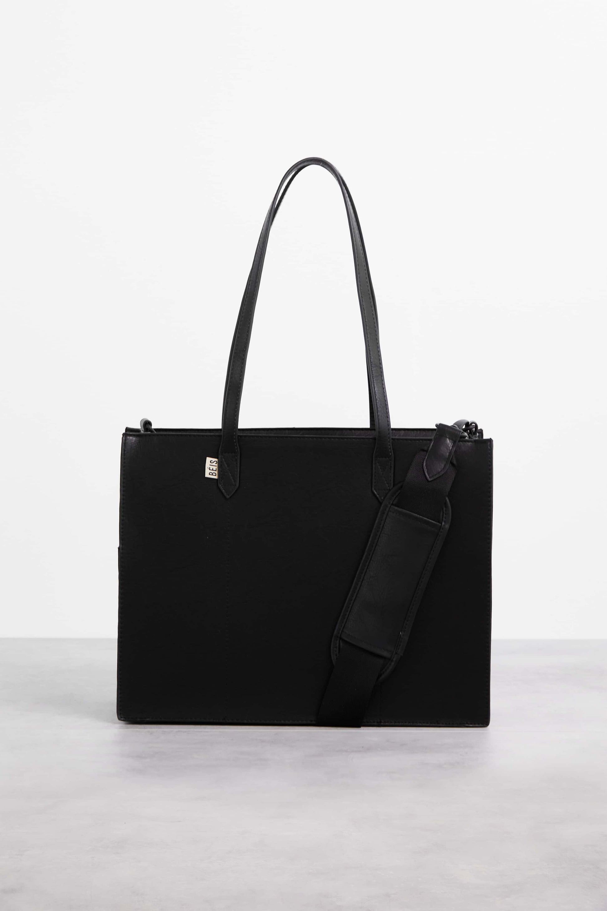 Beis Mini Work Faux Leather Tote - Black