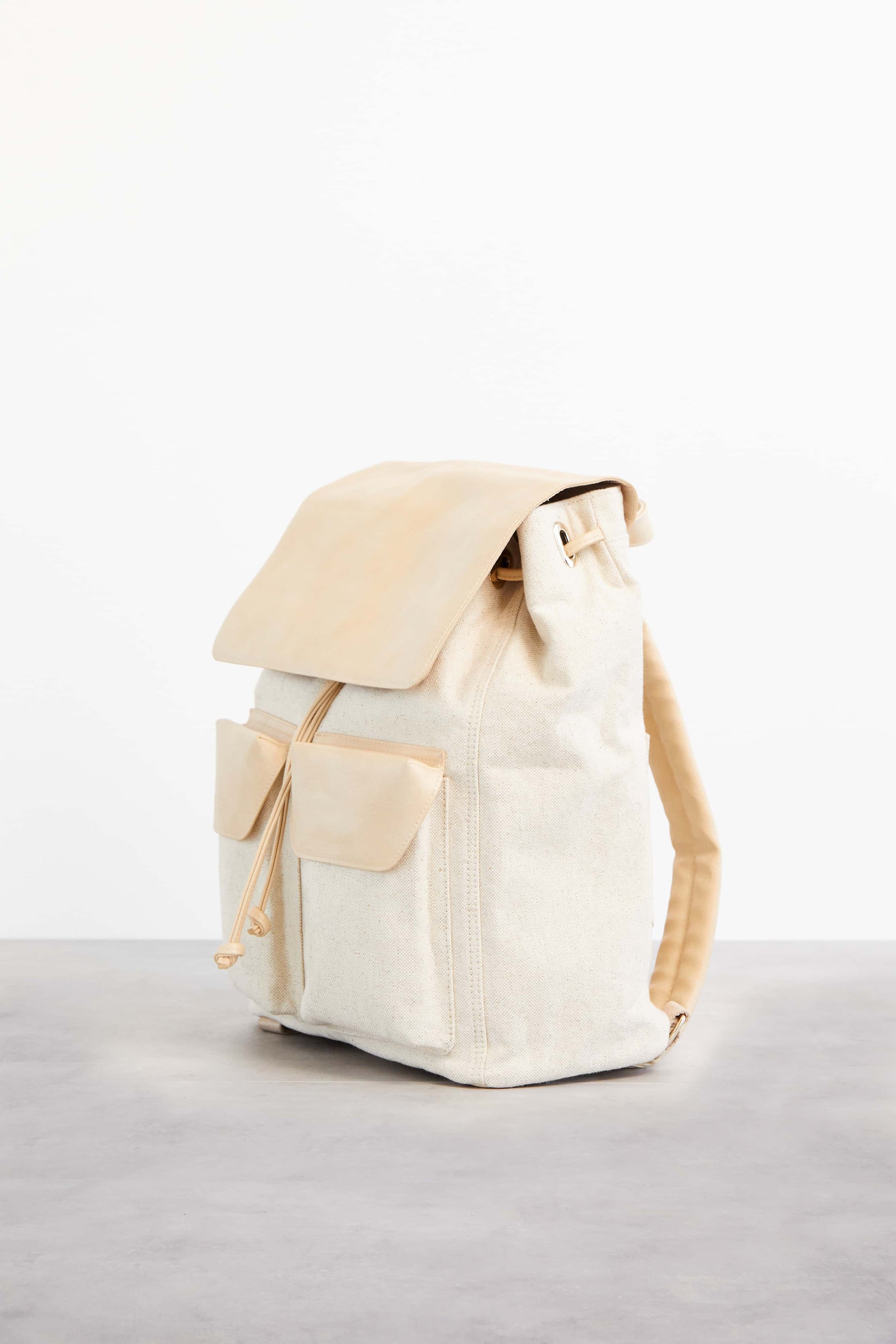 Rucksack in Beige Front and Side 