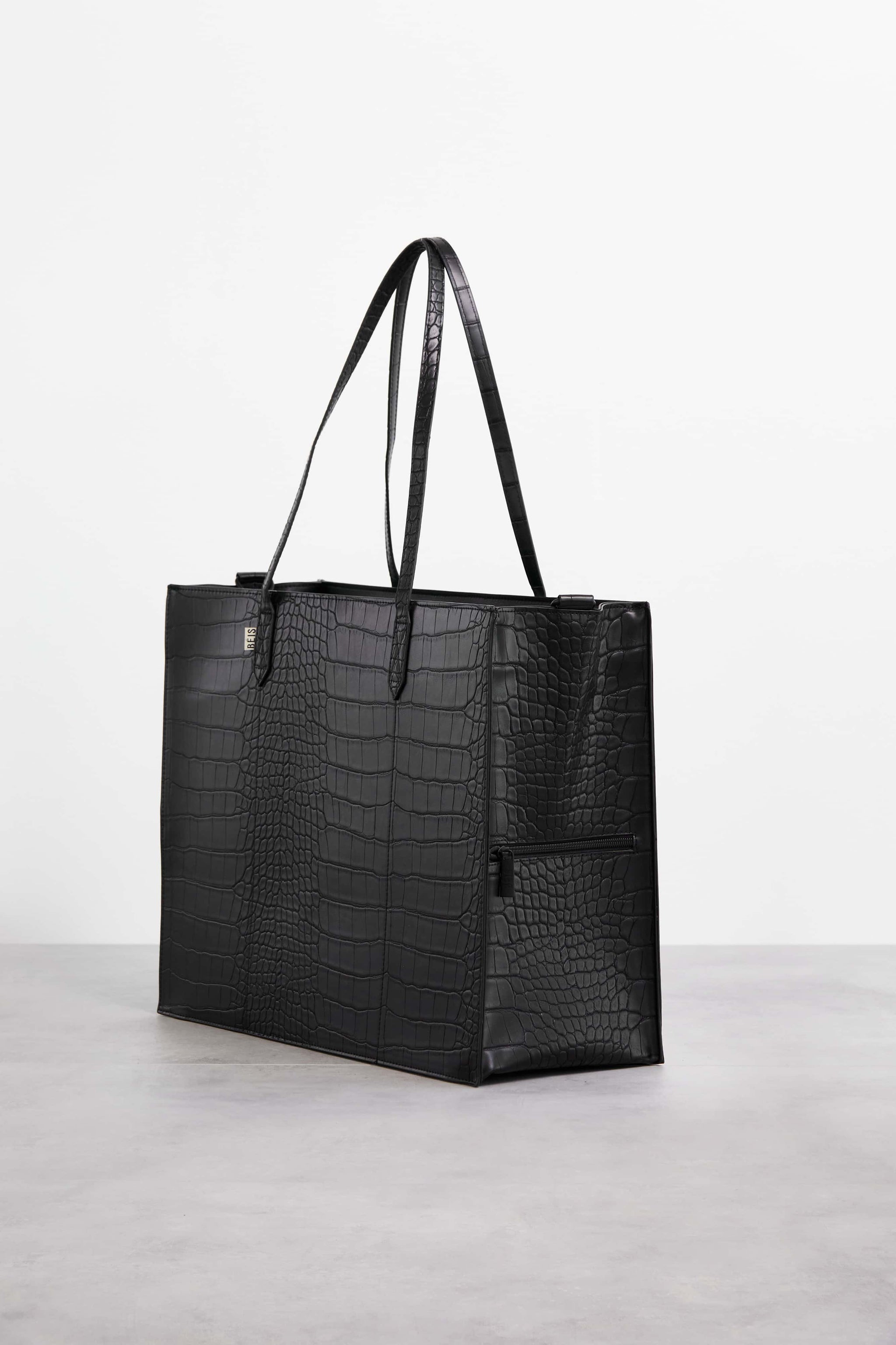 BÉIS 'The Large Work Tote' in Black Croc - Large Laptop Bag & Work Tote ...