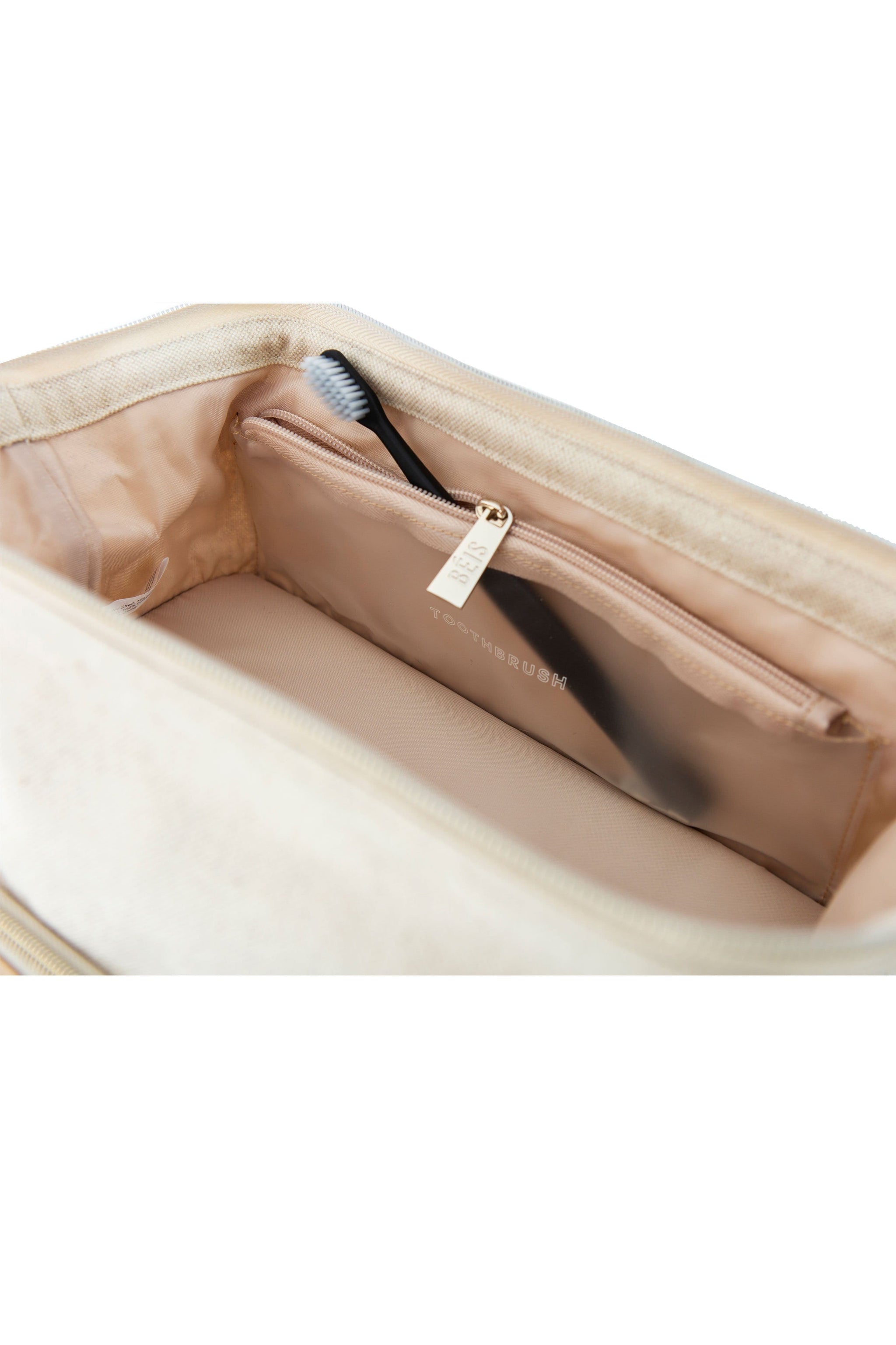 BÉIS 'The Dopp Kit' in Beige - Beige Travel Toiletry Bag & Travel Dopp Kit