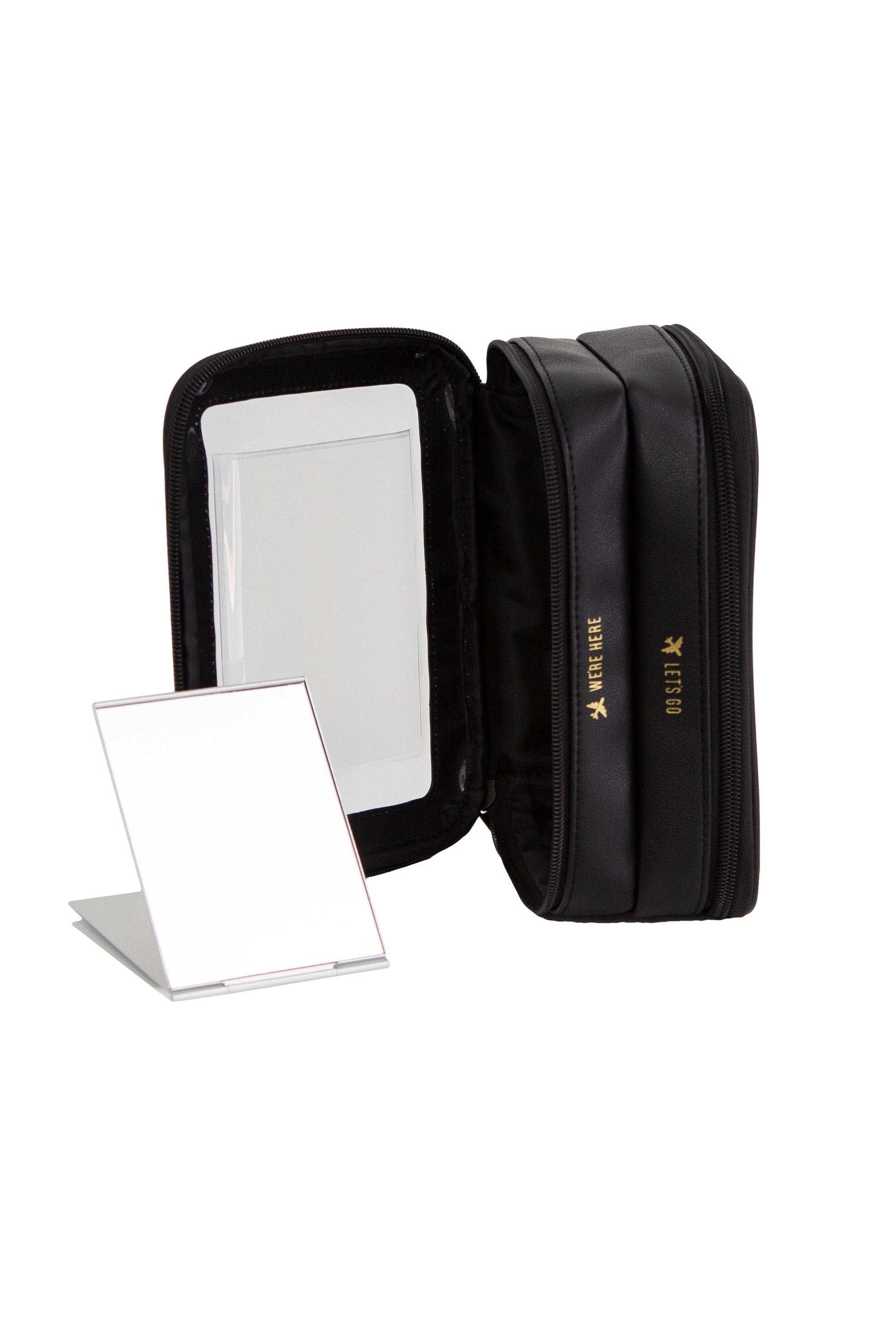 BEIS by Shay Mitchell | The On-The-Go Essential case in black (Product Image - interior with mirror)