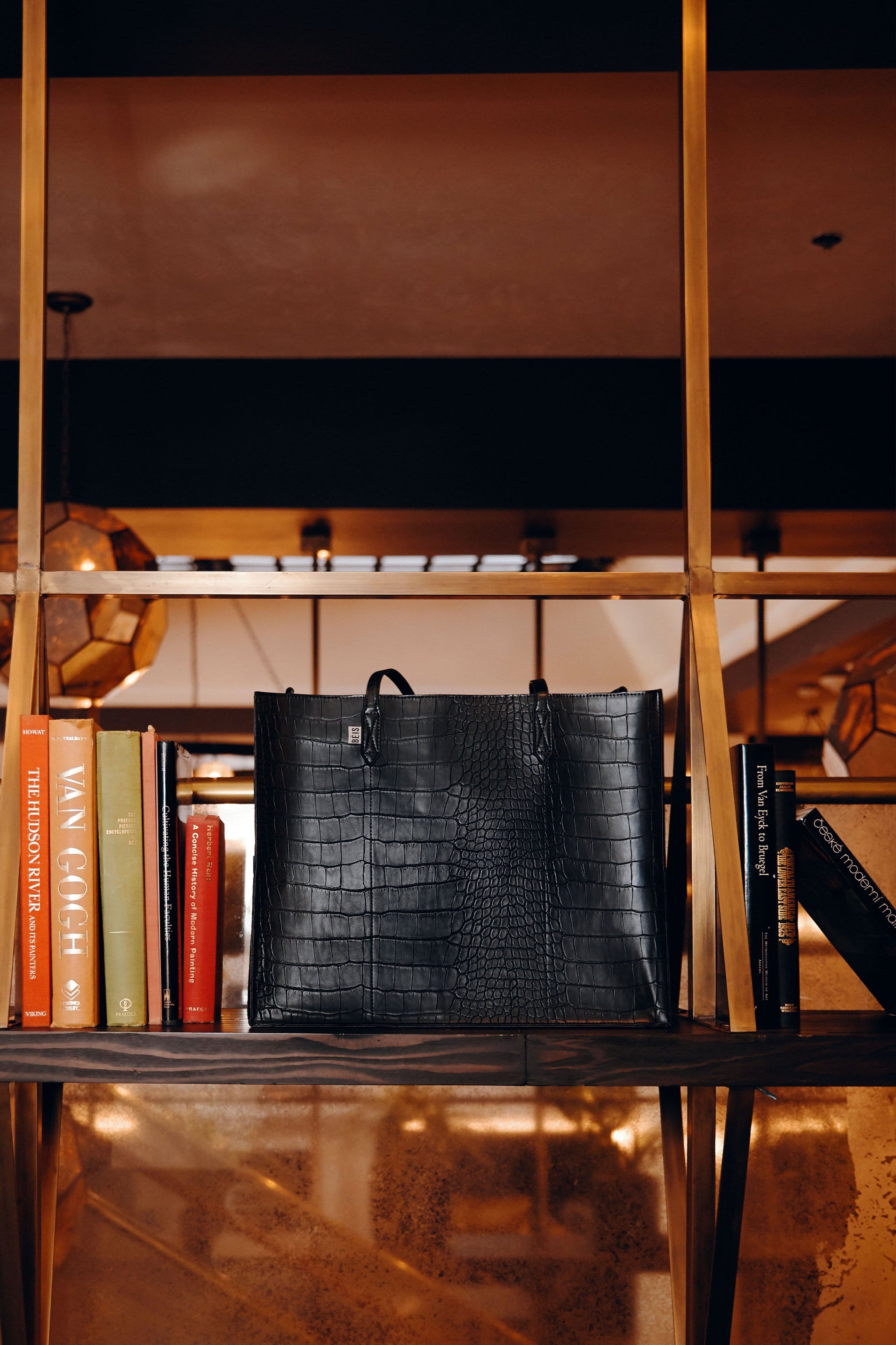 BÉIS 'The Large Work Tote' in Black Croc - Large Laptop Bag & Work Tote ...