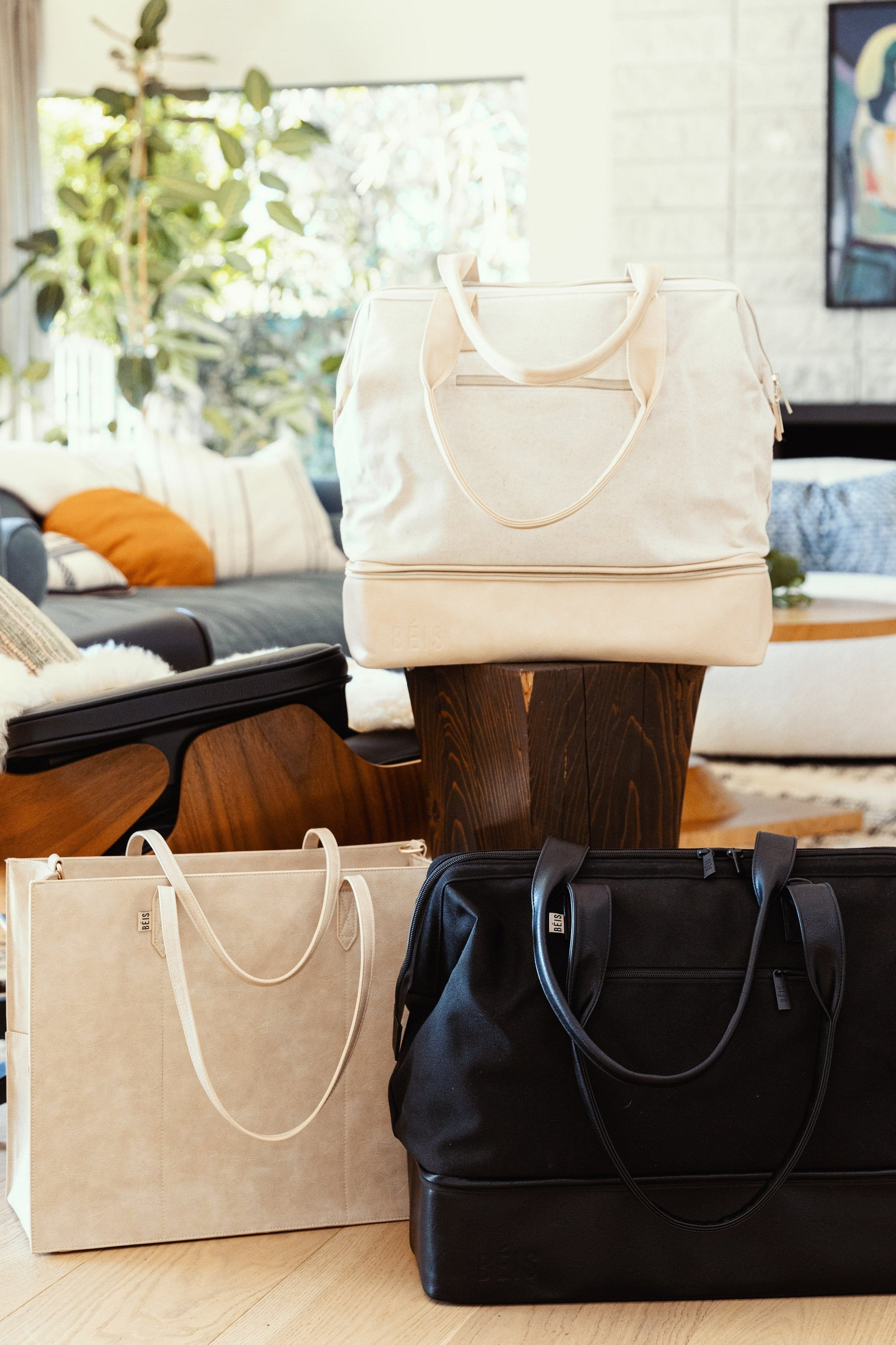 BÉIS 'The Convertible Mini Weekender' in Beige - Mini Travel Weekender Bag