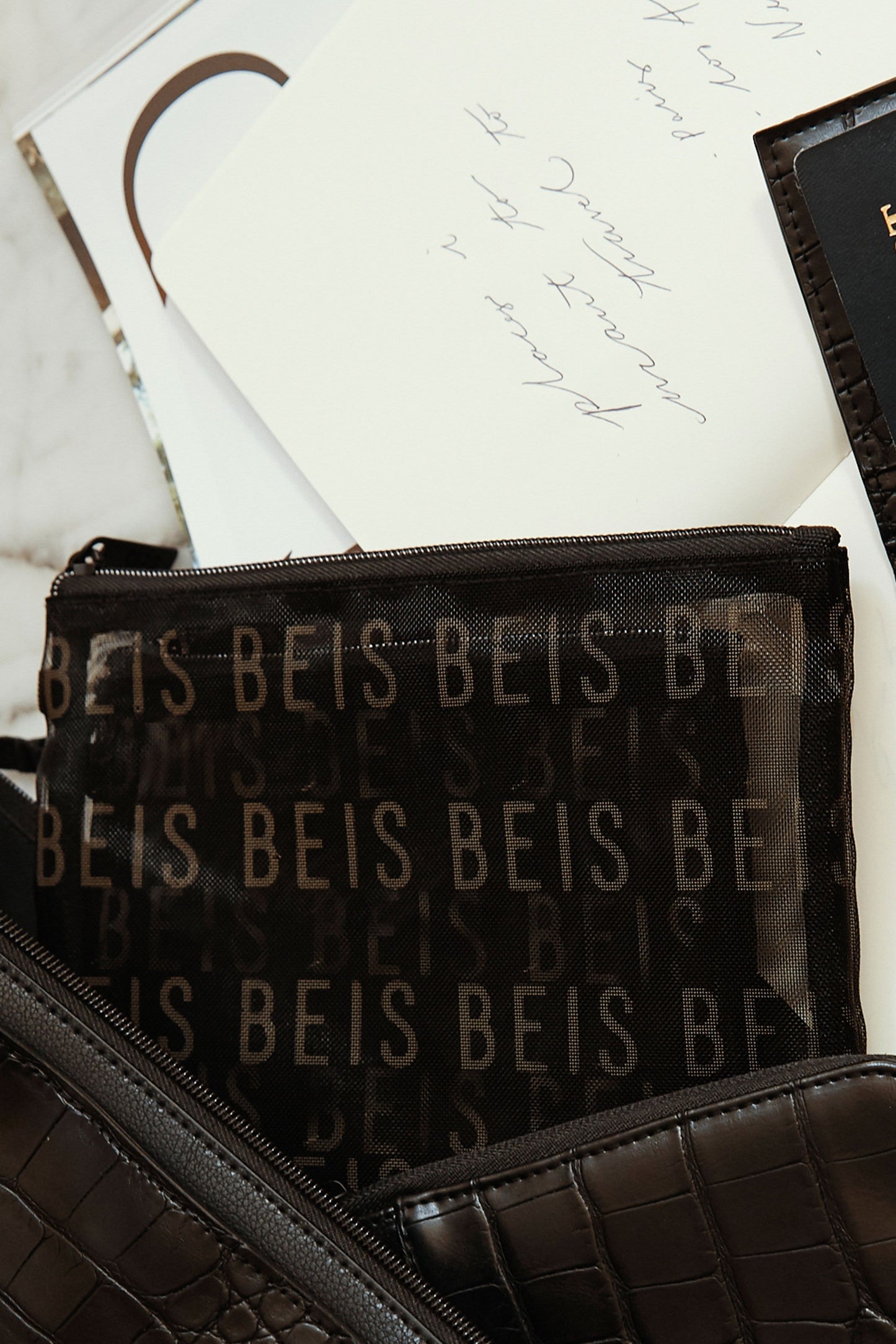 BEIS by Shay Mitchell | The Mesh Pouch Trio in Black (with work tote)