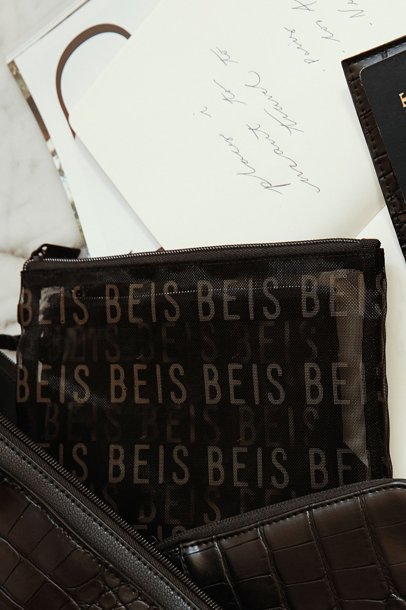 BÉIS 'The Mesh Pouch Trio' in Black - Mesh Travel Bags With Zippers For ...